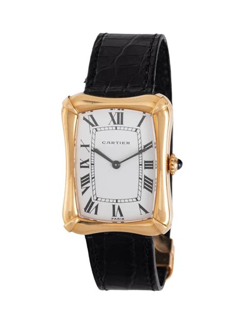 vintage cartier coussin 18 kt yellow gold on strap|Cartier Bamboo Coussin 78102 18k YG .